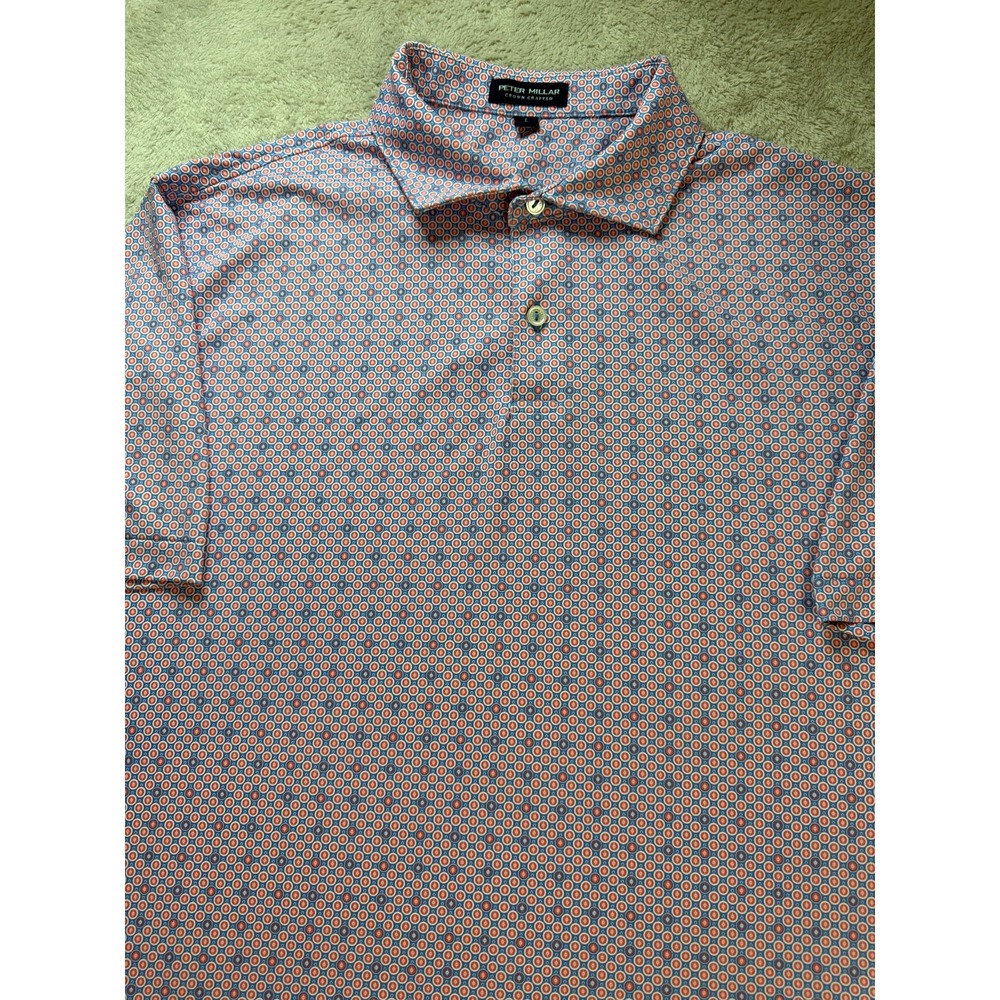 Peter Millar Men's L Lightweight Stretch Polo Shirt Geometric All Over Print AOP